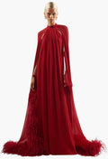 Feathered Eterea Gown In Ruby